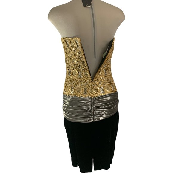 Vintage Nipon Night Black and Lace gold  Sequin Strapless Dress Size 6 - Picture 6 of 10